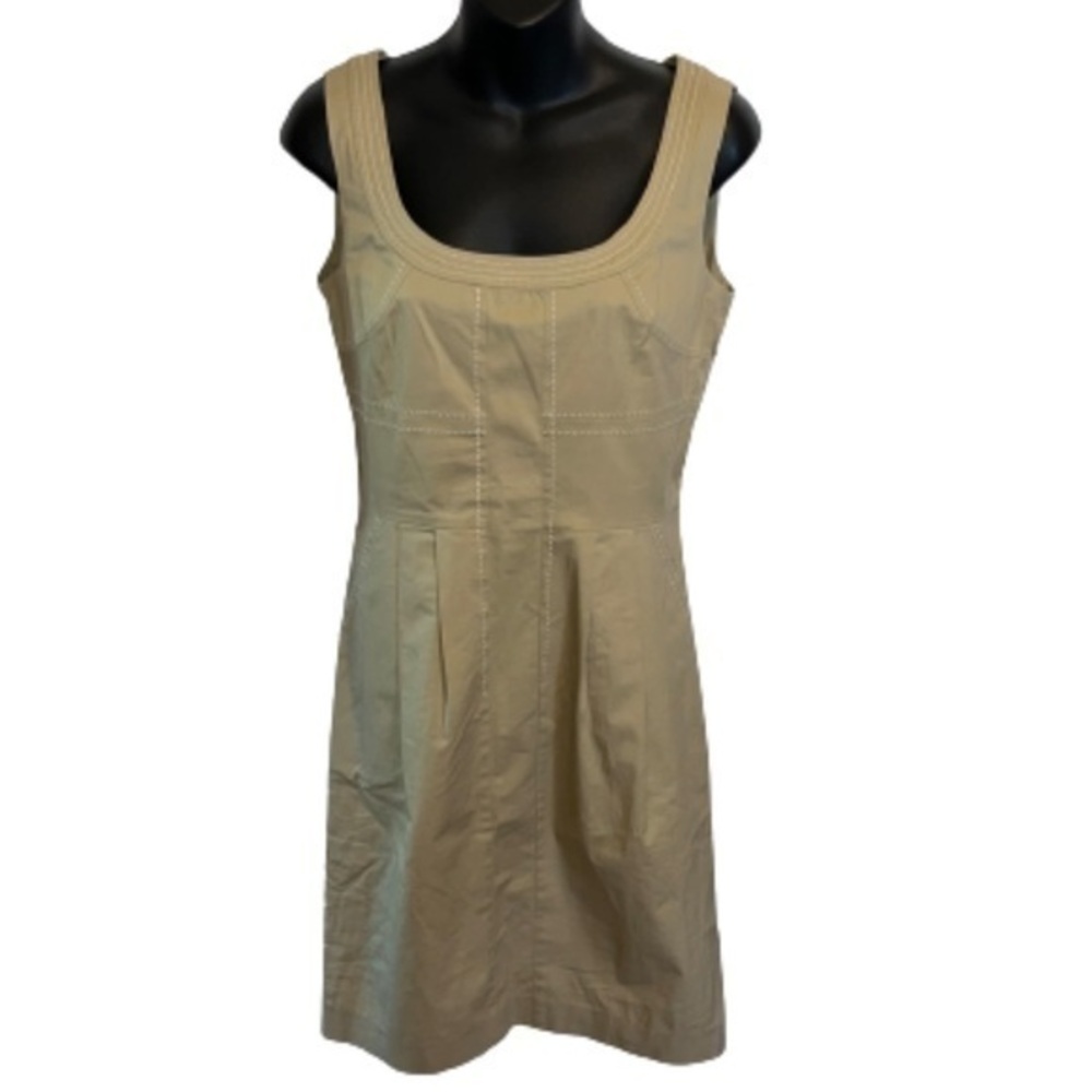 Tory Burch khaki top stitch crew neck dress with pockets size 2